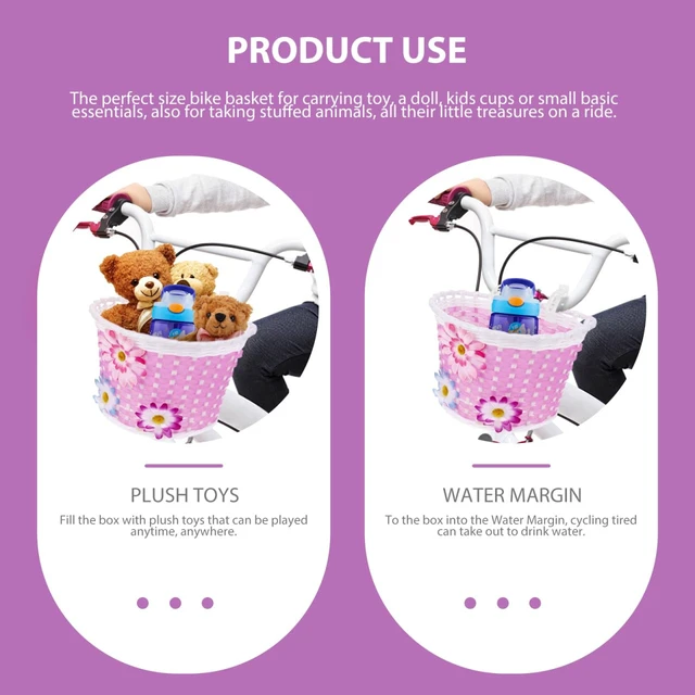 Alt view image 6 of 7 - 1 Children Bike Basket, 1 Piece, Plastic, Pink for Use | For adding front storage to a compatible kids bicycle, combining plastic construction with the supplied product form