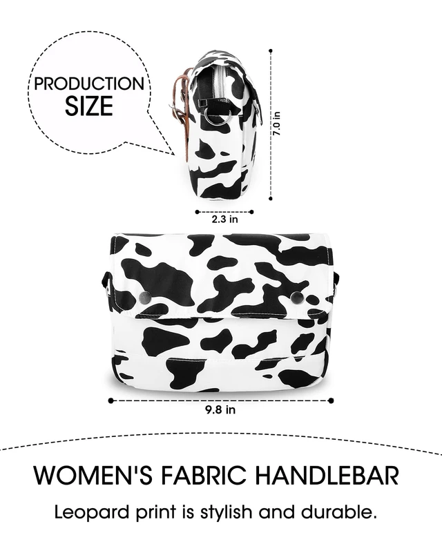Alt view image 3 of 5 - Bike Handlebar Bag Versatile Crossbody Shoulder Bag for Kids, Teens & Adults, Durable 2-in-1 Bicycle Basket with Storage Pockets (Black & White Cow Print)