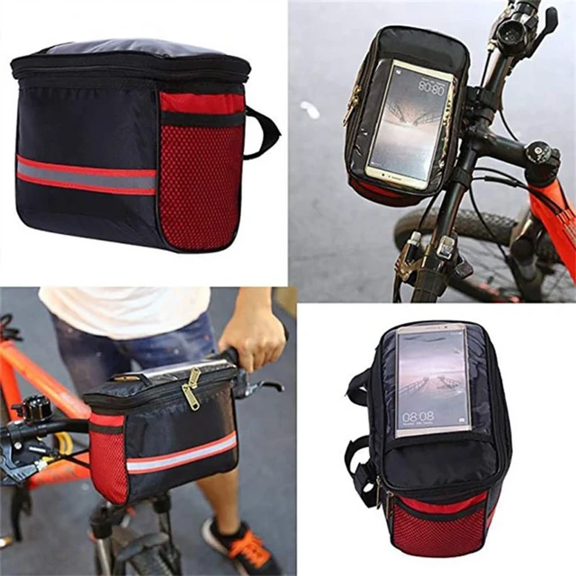 Alt view image 3 of 5 - Collapsible Bike Basket, Large Capacity Bike Handlebar Bag, Multi-Purpose Detachable Bicycle Front Basket, Front Storage Bag with Reflective Strip for Shopping Commuter Pet Camping Outdoor Black