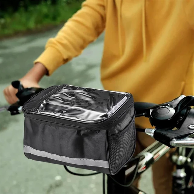 Alt view image 4 of 5 - Collapsible Bike Basket, Large Capacity Bike Handlebar Bag, Multi-Purpose Detachable Bicycle Front Basket, Front Storage Bag with Reflective Strip for Shopping Commuter Pet Camping Outdoor Black
