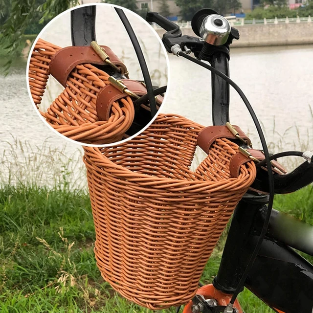 Alt view image 3 of 7 - Wovens Bicycles Basket Detachable Wicker Front Handlebars Bikes Childrens Wicker for Cycling