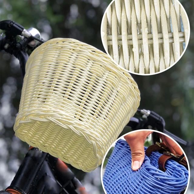 Alt view image 7 of 7 - Wovens Bicycles Basket Detachable Wicker Front Handlebars Bikes Childrens Wicker for Cycling
