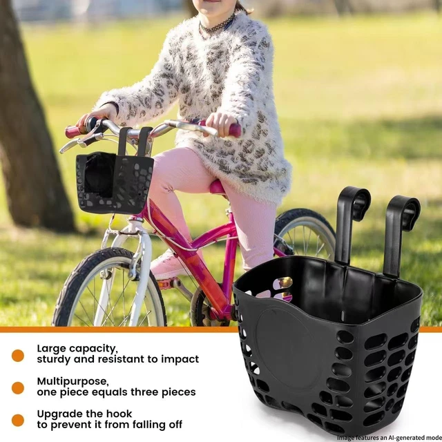 Alt view image 3 of 7 - Kids Bike Basket - Children's Adjustable Straps Front Basket for Boys & Girls, Strong Load Bicycle Handlebar Front Basket for Outdoor Cycling(Black)