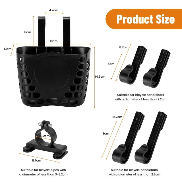 Alt view image 2 of 7 - Kids Bike Basket - Children's Adjustable Straps Front Basket for Boys & Girls, Strong Load Bicycle Handlebar Front Basket for Outdoor Cycling(Black)