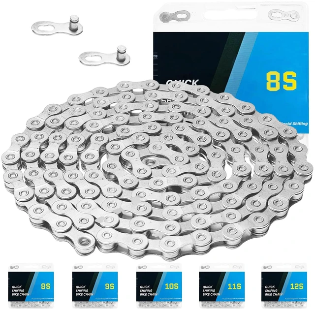 Main image of Speed Bike Chain 6/7/8 Speed for Road & Mountain Bikes | 6-12 speed bike chain for road & MTB. Sturdy construction gives smooth shifts. Rust-resistant finish handles all weather.
