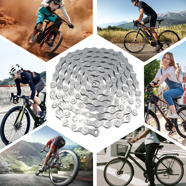 Alt view image 3 of 7 - Speed Bike Chain 6/7/8 Speed for Road & Mountain Bikes | 6-12 speed bike chain for road & MTB. Sturdy construction gives smooth shifts. Rust-resistant finish handles all weather.