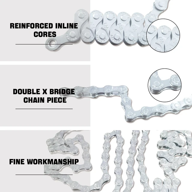 Alt view image 6 of 7 - Speed Bike Chain 6/7/8 Speed for Road & Mountain Bikes | 6-12 speed bike chain for road & MTB. Sturdy construction gives smooth shifts. Rust-resistant finish handles all weather.