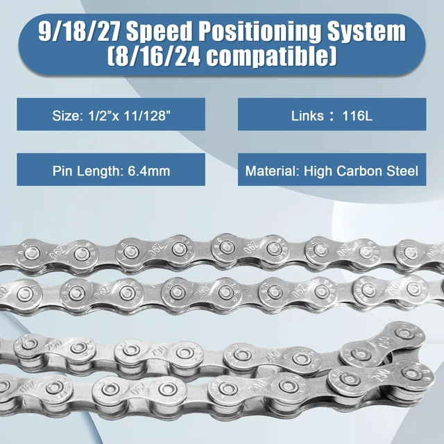 Alt view image 5 of 7 - 21/24/27 Speed Bike Chain, Bicycle Mountain Bike Chain Silver | 116 Links Single & Multi Speed Bikes Chain, Compatible with BMX Bikes for MTB, road, gravel, and cyclocross riding