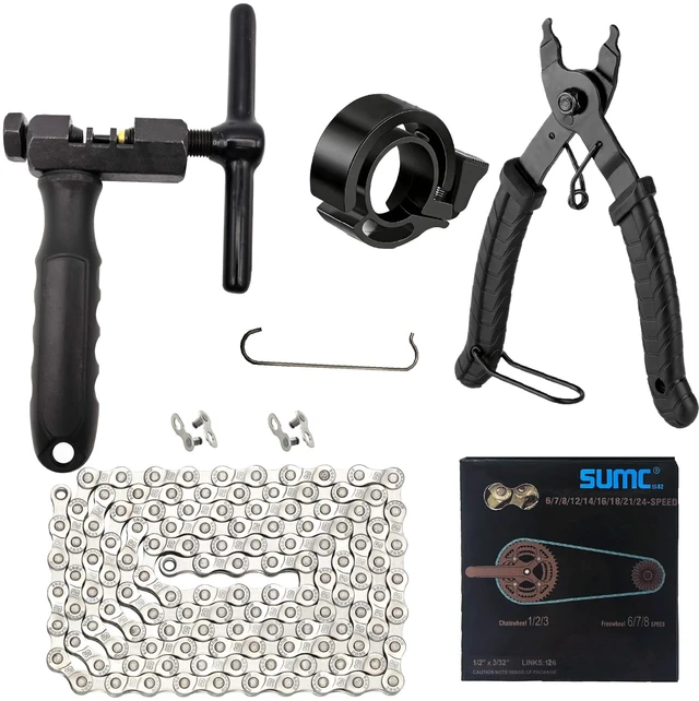 Main image of 6/7/8Speed Bike Chain &Bicycle Bell & Bike Chain Tool Kit | Carbon Steel HighPerformance Replacement Chain, Compatible with HubMotor EBikes, Mountain & Road Bicycles
