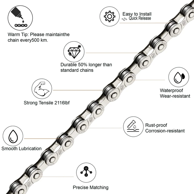 Alt view image 3 of 7 - 6/7/8Speed Bike Chain &Bicycle Bell & Bike Chain Tool Kit | Carbon Steel HighPerformance Replacement Chain, Compatible with HubMotor EBikes, Mountain & Road Bicycles