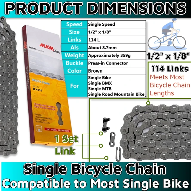 Alt view image 2 of 7 - Bicycle Chain 1/2" x1/8" 114 Links,BMX Chain BMX Bike Chain Lowrider Bike Parts Chain Replacement for Road Mountain Bike/BMX/MTB