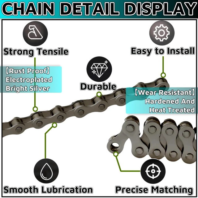 Alt view image 7 of 7 - Bicycle Chain 1/2" x1/8" 114 Links,BMX Chain BMX Bike Chain Lowrider Bike Parts Chain Replacement for Road Mountain Bike/BMX/MTB