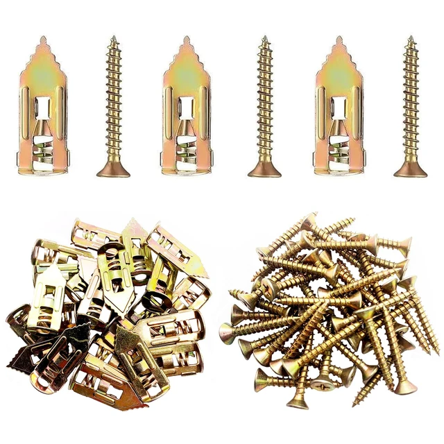 Alt view image 3 of 7 - 50 pcs Self-Drilling Drywall Anchors with Screws, 0.47x1.18 Inch Zinc Plated Steel Drywall Wall Anchors and Screws Kit Heavy Duty, Easy Application No Drill or Holes in Wall