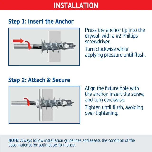 Alt view image 4 of 6 - Self Drilling Drywall Anchors Zinc with Drywall Screws (25 Metal Anchors & 25 Screws) Heavy Duty Plaster/Hollow Wall Anchors for Drywall Kit 3/8", 1/2", 5/8" 75 lbs Holding Strength