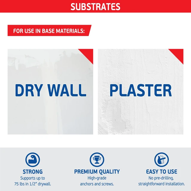Alt view image 6 of 6 - Self Drilling Drywall Anchors Zinc with Drywall Screws (25 Metal Anchors & 25 Screws) Heavy Duty Plaster/Hollow Wall Anchors for Drywall Kit 3/8", 1/2", 5/8" 75 lbs Holding Strength