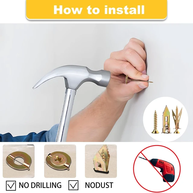 Alt view image 6 of 7 - Drywall Self Drilling Anchors with Screws Kit, 200 PCS | 100 PCS Sheetrock Anchors (0.47X1.18inch), 100 PCS Screws, No Drilling or Punching Holes Needed