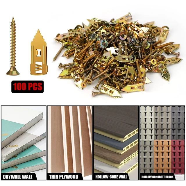 Alt view image 6 of 7 - 200 Pcs Self Drilling Drywall Anchors with Screws Kit, Metal Expansion Bolt for Drywall,No Drill Or Holes in Wall, Holds Up to 100lbs, for Tv, Shelves, Picture Frames