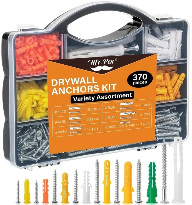 Main image of Wall Anchors Kit, 370 pcs, Picture Hanging Kit for Wall Decor | Frames, Plant Hooks, Canvas, Drywall Anchor Assortment Kit for Sheetrock, Concrete & Brick, Picture Hangers in 5 Sizes