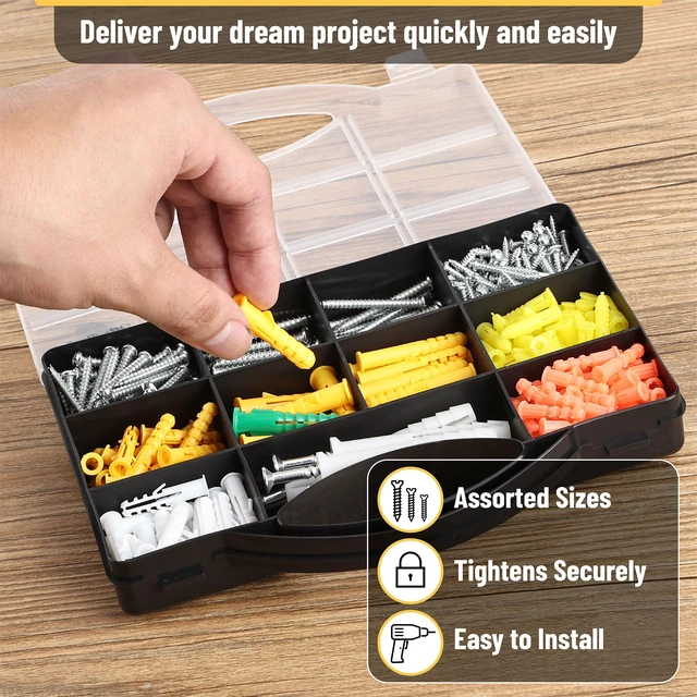 Alt view image 3 of 7 - Wall Anchors Kit, 370 pcs, Picture Hanging Kit for Wall Decor | Frames, Plant Hooks, Canvas, Drywall Anchor Assortment Kit for Sheetrock, Concrete & Brick, Picture Hangers in 5 Sizes