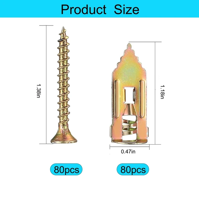 Alt view image 2 of 6 - 160Pcs Self Drilling Drywall Anchors with Screws Kit,Upgraded Metal & Heavy Duty Sheetrock Anchors,Easy to Install,for Picture Frames, Shelves,TV,Curtains, Mirrors,Clocks & Home Decor
