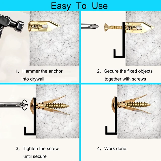 Alt view image 3 of 6 - 160Pcs Self Drilling Drywall Anchors with Screws Kit,Upgraded Metal & Heavy Duty Sheetrock Anchors,Easy to Install,for Picture Frames, Shelves,TV,Curtains, Mirrors,Clocks & Home Decor
