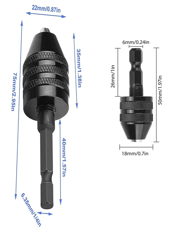 Alt view image 2 of 7 - 3 Pcs Keyless Drill Chuck Bit 1/4 Inch Hex Shank Keyless Drill Chuck Conversion Tool,0.3-6.5 mm&0.3-3.6 mm&0.8-8mm Quick Screwdriver Drill Adapter for Micro Drill Bit