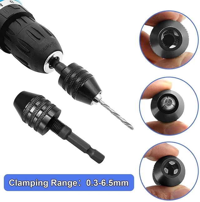 Alt view image 3 of 7 - 3 Pcs Keyless Drill Chuck Bit 1/4 Inch Hex Shank Keyless Drill Chuck Conversion Tool,0.3-6.5 mm&0.3-3.6 mm&0.8-8mm Quick Screwdriver Drill Adapter for Micro Drill Bit