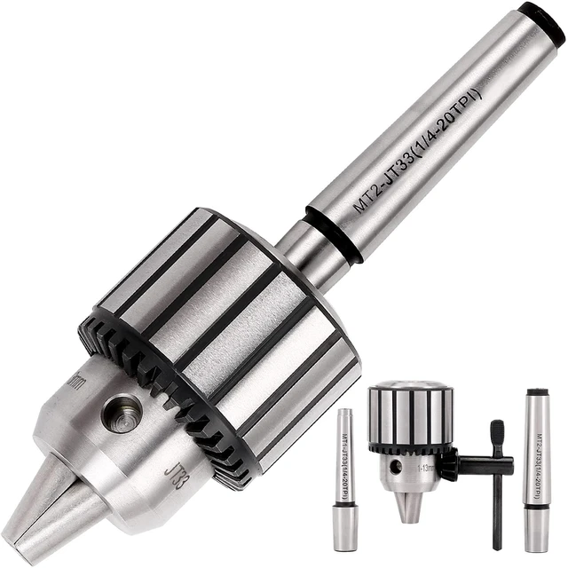 Main image of 4-Piece 1/2-Inch Drill Chuck Set with Key and Morse Taper Arbors | Includes JT33-MT1 and JT33-MT2 arbors, 1/32-1/2-inch clamping range and 0.005-inch accuracy for lathes and drill presses.