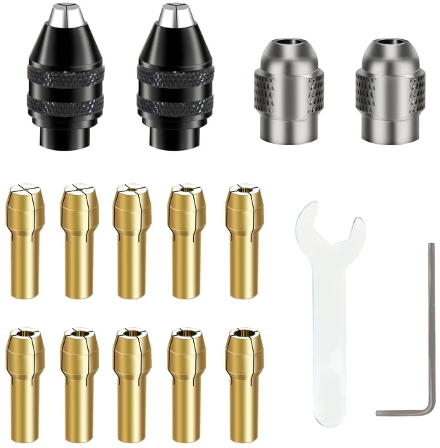 Main image of Drill Chuck Collet Set for Dremel, 16PCS 0.8-3.2mm Replacement 4486 Drill Keyless Bit Chuck Shank Rotary Tool Quick Change Adapter