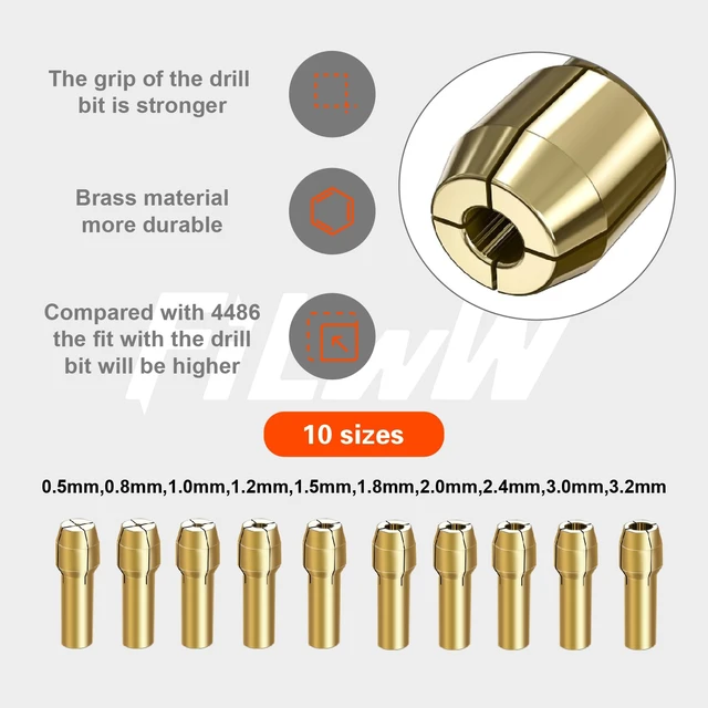 Alt view image 3 of 7 - Drill Chuck Collet Set for Dremel, 16PCS 0.8-3.2mm Replacement 4486 Drill Keyless Bit Chuck Shank Rotary Tool Quick Change Adapter