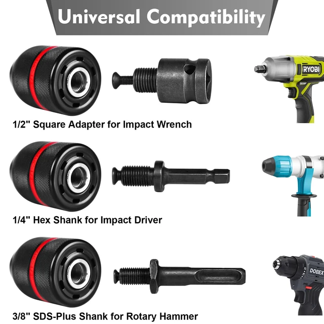 Alt view image 5 of 6 - Drill Chuck 1/2-20UNF, 1.5-13mm Self-Tightening Chuck | Fits 1/2-20UNF Spindles, 1.5-13 mm Capacity, Self-Tightening Chuck, Keyless Quick Change, Alloy Steel