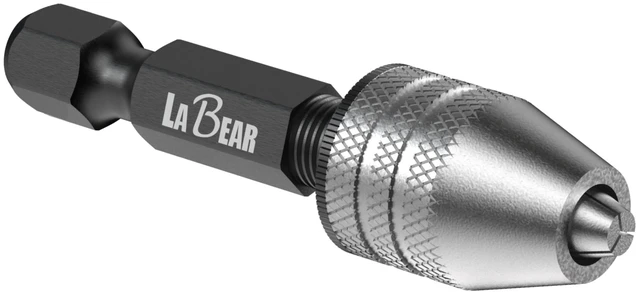 Main image of Keyless Mini Drill Chuck Adapter, 1/4" Hex Shank, 0.3-3.2mm | 3-jaw grip, quick-change fit, Aluminum alloy body, Steel hex shank, Compact adapter for light-duty drilling