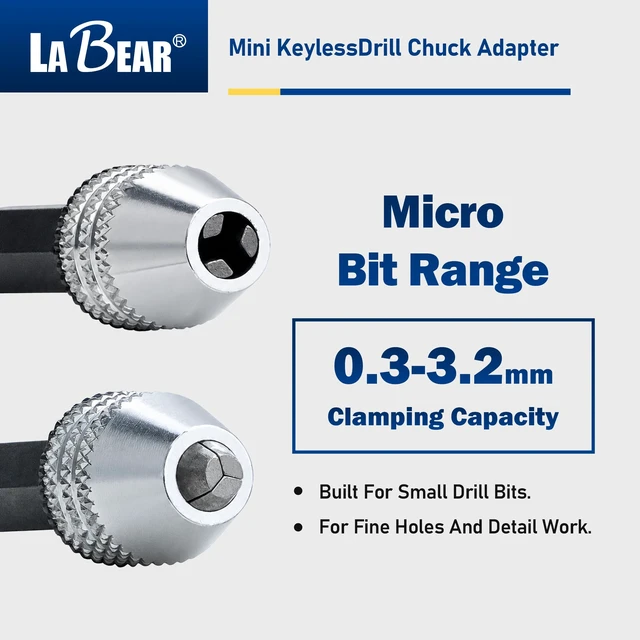 Alt view image 3 of 7 - Keyless Mini Drill Chuck Adapter, 1/4" Hex Shank, 0.3-3.2mm | 3-jaw grip, quick-change fit, Aluminum alloy body, Steel hex shank, Compact adapter for light-duty drilling