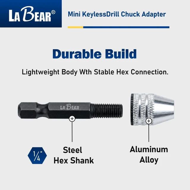 Alt view image 5 of 7 - Keyless Mini Drill Chuck Adapter, 1/4" Hex Shank, 0.3-3.2mm | 3-jaw grip, quick-change fit, Aluminum alloy body, Steel hex shank, Compact adapter for light-duty drilling