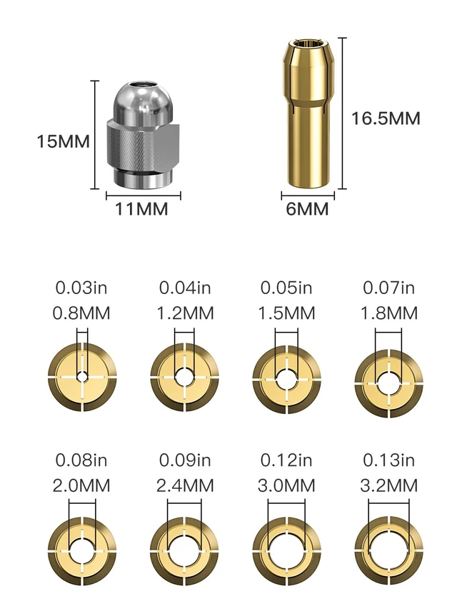 Alt view image 7 of 7 - Drill Chuck Collet Set for Dremel, 12PCS 1/32" to 1/8" Replacement 4486 | Drill Keyless Bit Chuck Shank Rotary Tool Quick Change Adapter