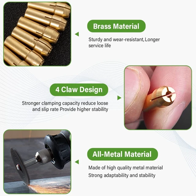 Alt view image 3 of 6 - 0.8-3.2mm Shank Replacement 4486 Rotary Tool Keyless Quick Change Chuck Accessory with Replacement 4485 Brass Collet Metal Nut