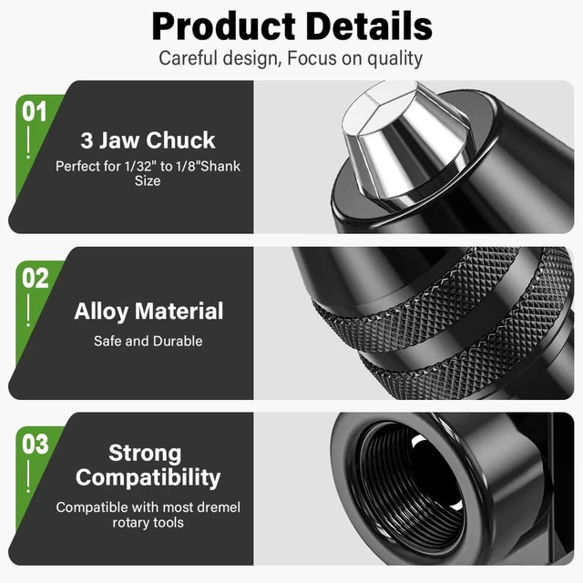 Alt view image 2 of 6 - 0.8-3.2mm Shank Replacement 4486 Rotary Tool Keyless Quick Change Chuck Accessory with Replacement 4485 Brass Collet Metal Nut