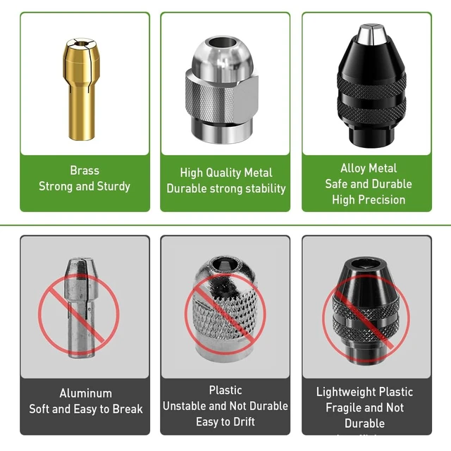 Alt view image 5 of 6 - 0.8-3.2mm Shank Replacement 4486 Rotary Tool Keyless Quick Change Chuck Accessory with Replacement 4485 Brass Collet Metal Nut