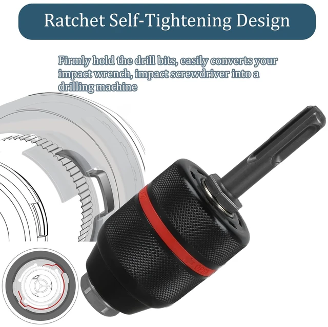 Alt view image 6 of 7 - 1/16"-1/2" Universal SDS Chuck Adapter, 3-Jaw Upgraded Self-Locking Drill Press Chuck Adapter for Hand Drill Impact Driver Power Drill