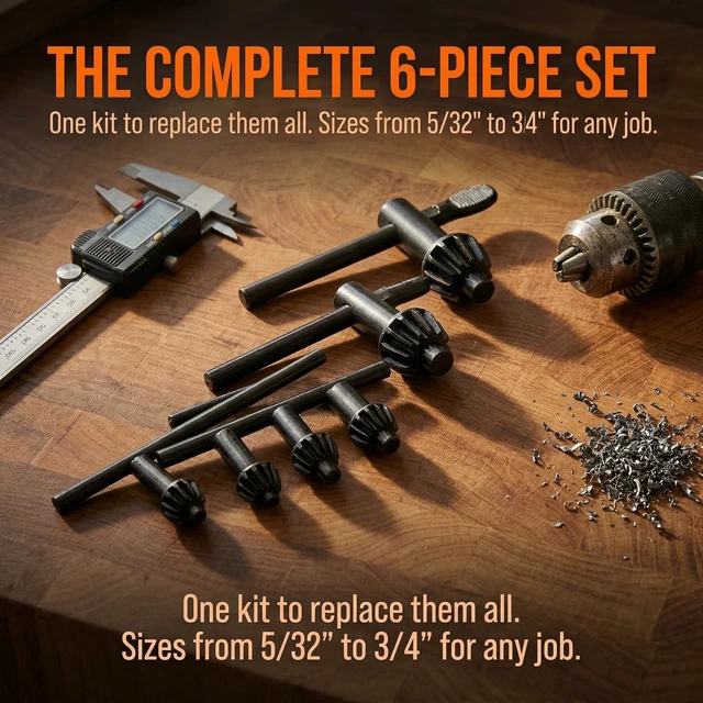 Alt view image 5 of 7 - 6 Sizes Heavy Duty Drill Chuck Key Set, Drill Press Chuck Key Wrench | Compatible with 5/32" (4mm),1/4" (6mm),3/8" (10mm),1/2" (13mm),5/8" (16mm),3/4" (20mm) for Electric Drill & Drill Press