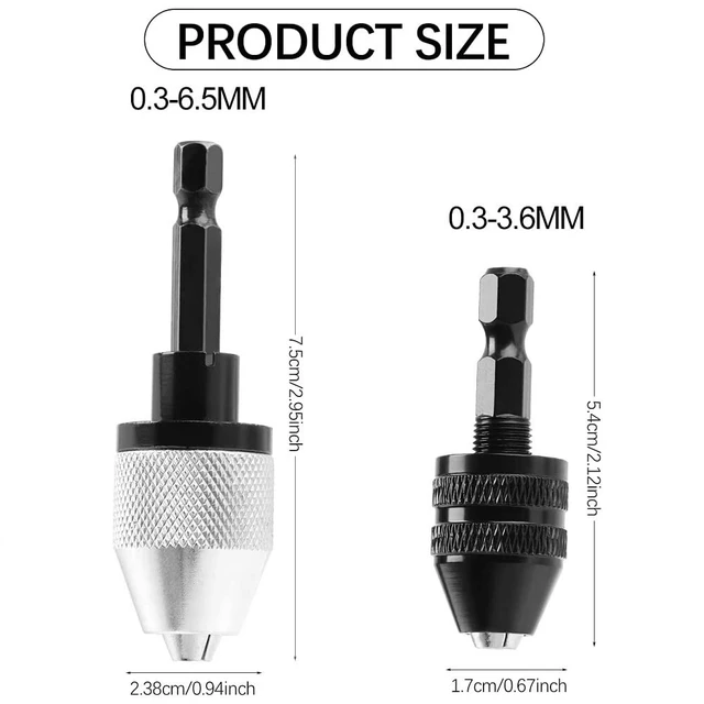 Alt view image 2 of 7 - 2 Pieces Keyless Drill Chuck - 1/4 Inch Hex Shank Drill Bit Adapter, Fast Change Converter Extension Screwdriver Drill Adapter for Impact Drill Tool (0.3-6.5mm, 0.3-3.6mm)