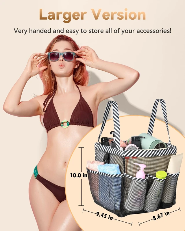 Alt view image 2 of 7 - Mesh Shower Caddy Portable for College Dorm Room Essentials | Large Capacity 8-Pocket Shower Tote Bag, Toiletry Organizer with Quick-Dry and Dual Handles for Dorm, Gym, Travel, Camping