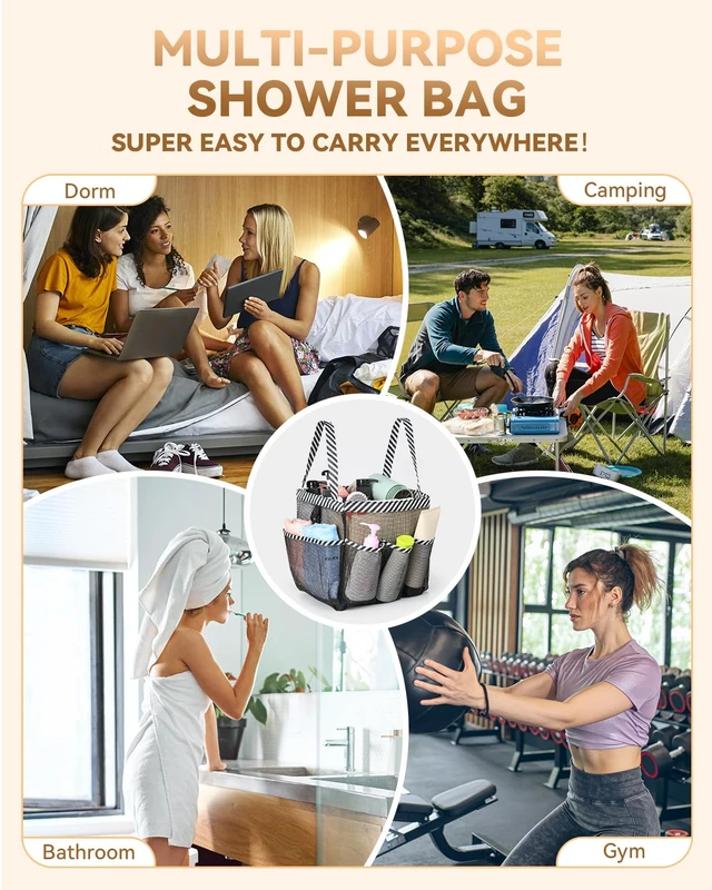 Alt view image 6 of 7 - Mesh Shower Caddy Portable for College Dorm Room Essentials | Large Capacity 8-Pocket Shower Tote Bag, Toiletry Organizer with Quick-Dry and Dual Handles for Dorm, Gym, Travel, Camping