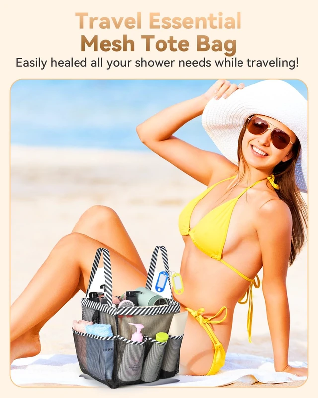 Alt view image 7 of 7 - Mesh Shower Caddy Portable for College Dorm Room Essentials | Large Capacity 8-Pocket Shower Tote Bag, Toiletry Organizer with Quick-Dry and Dual Handles for Dorm, Gym, Travel, Camping