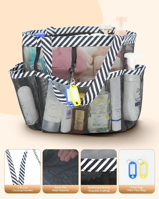 Alt view image 4 of 7 - Mesh Shower Caddy Portable for College Dorm Room Essentials | Large Capacity 8-Pocket Shower Tote Bag, Toiletry Organizer with Quick-Dry and Dual Handles for Dorm, Gym, Travel, Camping