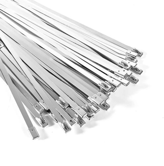 Main image of 100-Pack Metal Zip Ties 11.8 inch, Heavy Duty 304 Stainless Steel Self-Locking Cable Ties for Outdoor Use, Multifunctional Cable Ties for Exhaust Wrap, Chain Link Fence Parts, Farms, Pipes