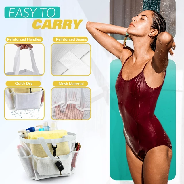 Alt view image 4 of 7 - Mesh Shower Caddy Portable for College Dorm Room Essentials with 8 Pockets, Shower Bag for Beach, Swimming, Gym, Travel, Bathroom(All white)