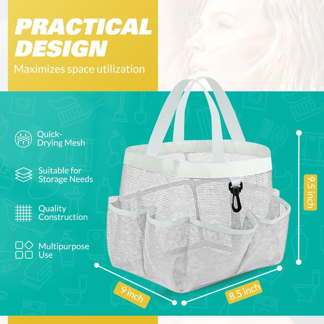 Alt view image 2 of 7 - Mesh Shower Caddy Portable for College Dorm Room Essentials with 8 Pockets, Shower Bag for Beach, Swimming, Gym, Travel, Bathroom(All white)