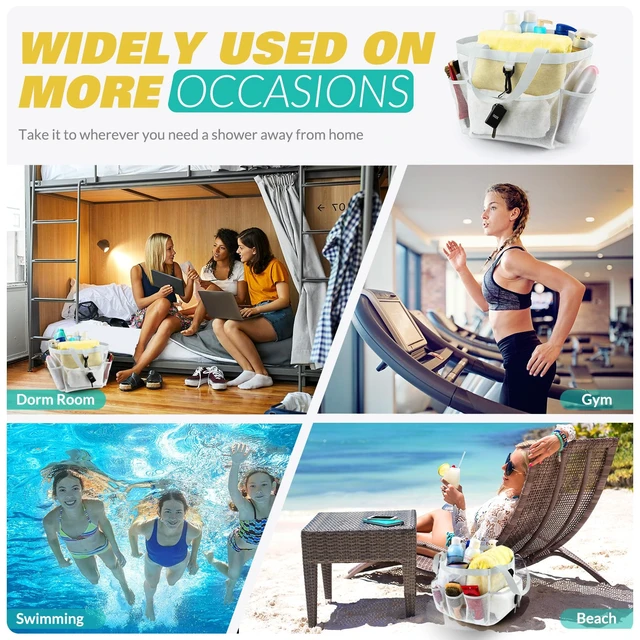 Alt view image 7 of 7 - Mesh Shower Caddy Portable for College Dorm Room Essentials with 8 Pockets, Shower Bag for Beach, Swimming, Gym, Travel, Bathroom(All white)