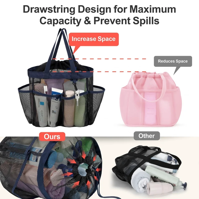 Alt view image 3 of 7 - 2-Handle Shower Bag for Dorm | 8 Deep Pockets, S-Hook, Quick-Dry Mesh, College Dorm Room Essentials for Girls, Camping, Gym, Travel & Bathroom, Dark Blue